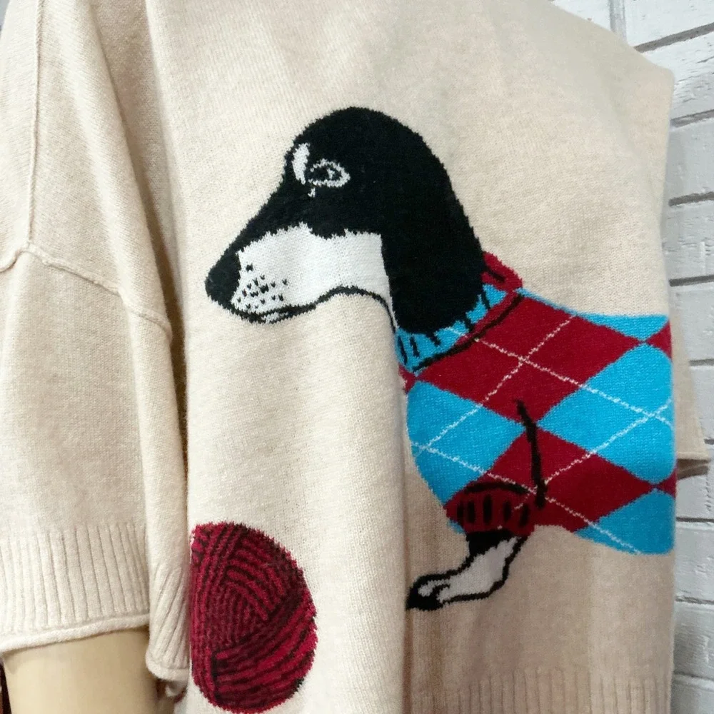 Anthropologie Dachshund Dog Cashmere Knit Sweater Beige NWT - Picture 2 of 15